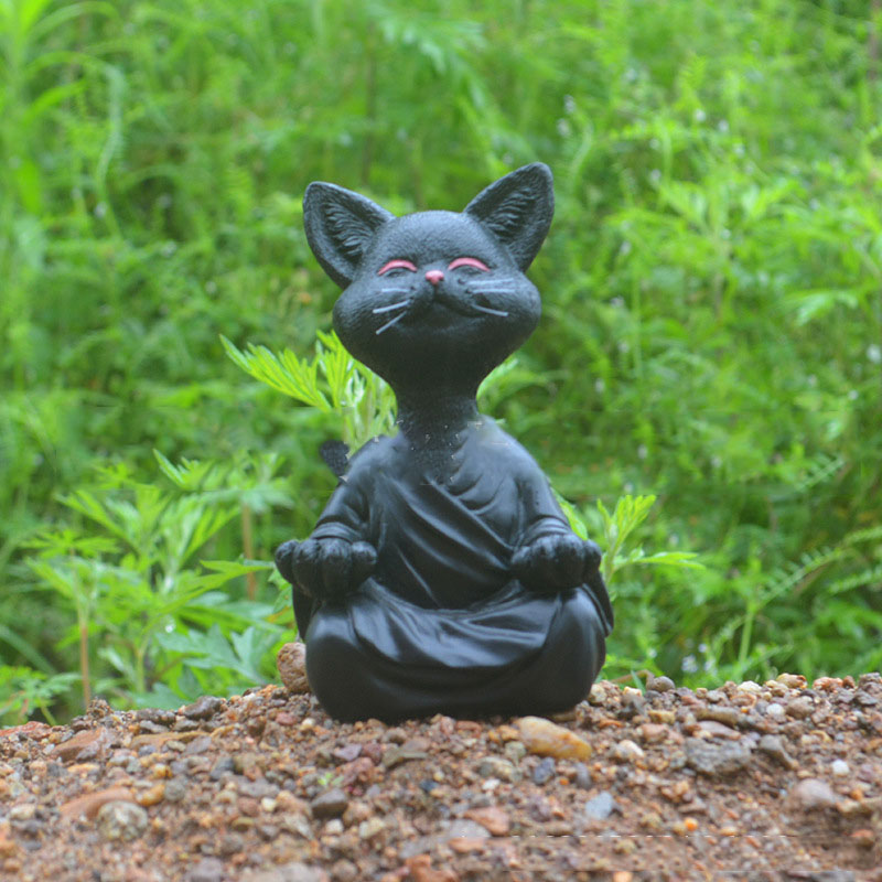 Whimsical Black Buddha Cat Figurine – Meditation Yoga Home Decor Ornament