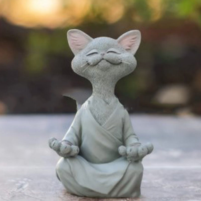 Whimsical Black Buddha Cat Figurine – Meditation Yoga Home Decor Ornament