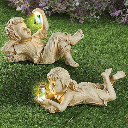 Outdoor Solar Firefly Jar Statue – Resin Craft Garden Light Home Decor Accessory