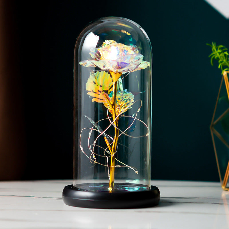 Gold Foil Preserved Rose Glass Dome – Luxury Eternal Flower Gift for Valentine’s & Anniversary