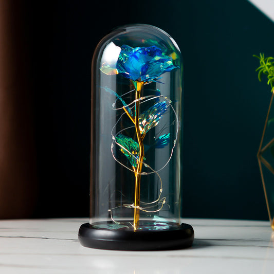 Gold Foil Preserved Rose Glass Dome – Luxury Eternal Flower Gift for Valentine’s & Anniversary