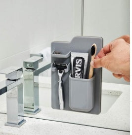 Wall Mounted Toothbrush Holder Organizer – Silicone Suction Bathroom Storage