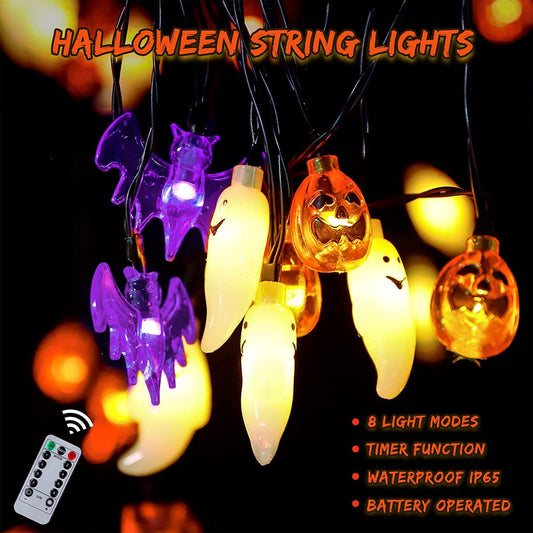 Halloween Outdoor String Light Decor – LED Pumpkin Bat Skull Party Hanging Lights
