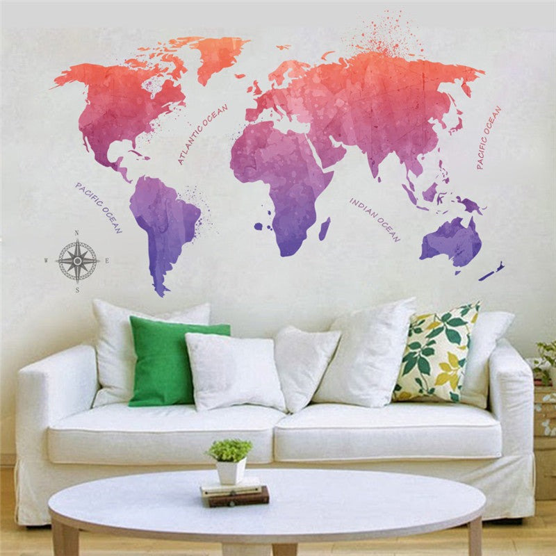 Animal World Map Wall Mural – Kids Room Learning Decor Decal for Bedroom Nursery