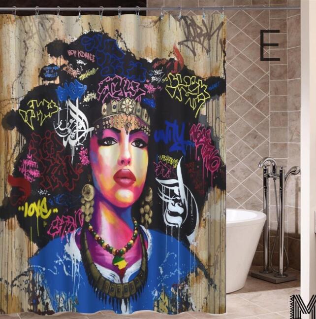 Modern Bathroom Shower Curtain with African Girl Hip Hop Graffiti Design