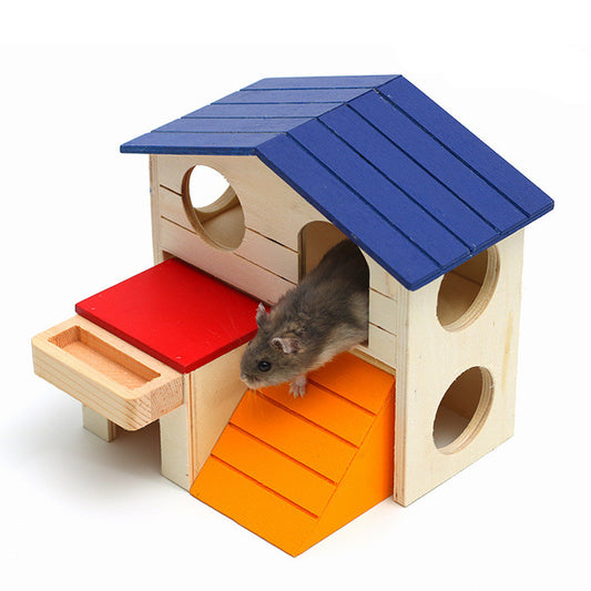 Small Pet Wooden Chalet – Hamster Villa Toy for Stress Relief