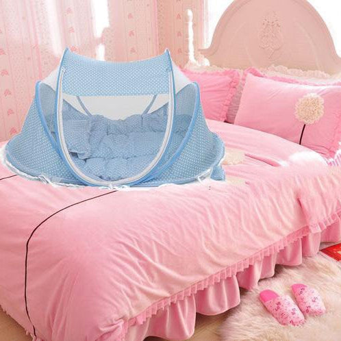 Foldable Infant Baby Bed – Breathable Mosquito Net with Soft Pillow Set