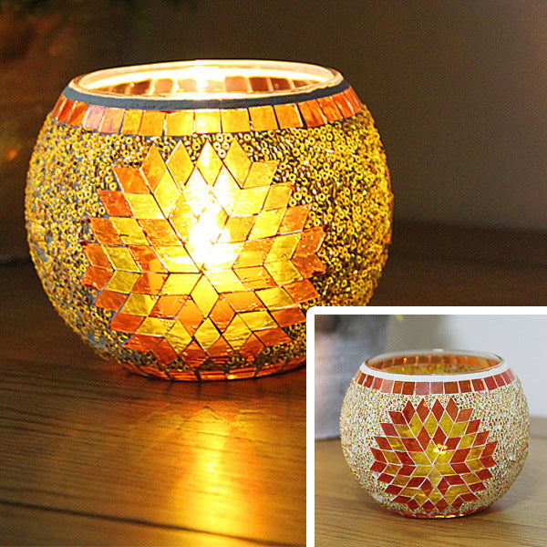 Colorful Mosaic Glass Candle Holder – Elegant Romantic Lighting for Home & Events