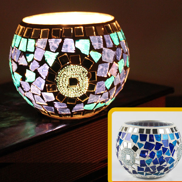 Colorful Mosaic Glass Candle Holder – Elegant Romantic Lighting for Home & Events
