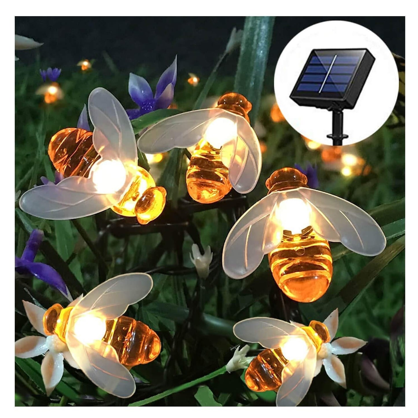 Solar Powered Christmas Bee Lights – 20 LED Outdoor Garden Fairy String Lights