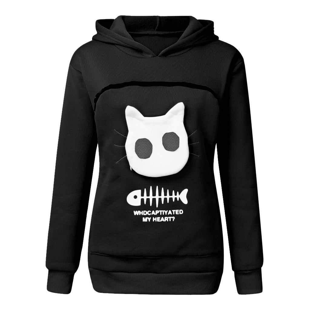 Cozy Cat Hoodie Women – Pet Pocket Sweatshirt for Carrying Cats Cute Animal Hoodie