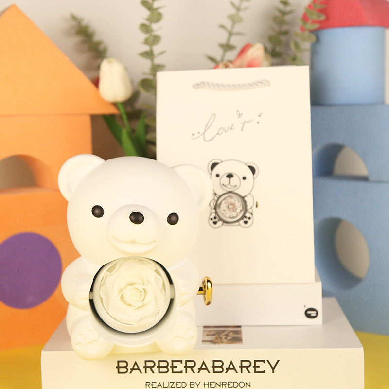 Eternal Flower Teddy Bear Jewelry Box – Romantic Gift for Girlfriend & Wife