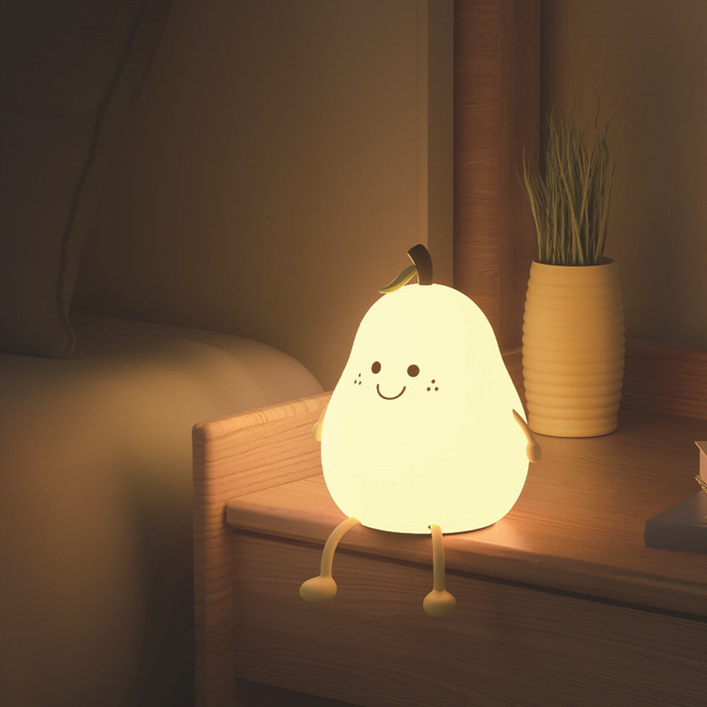 Dimmable LED Pear Night Light – USB Rechargeable Touch Silicone Lamp for Cozy Bedroom