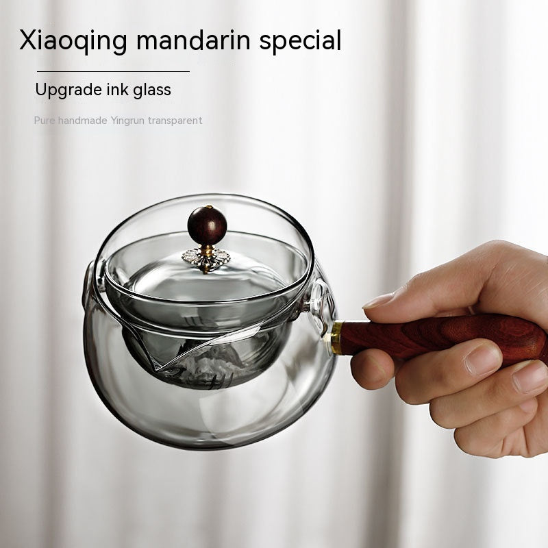 Modern Glass Teapot with Infuser – Rotary Semi Automatic Heat Resistant Tea Brewer Tool