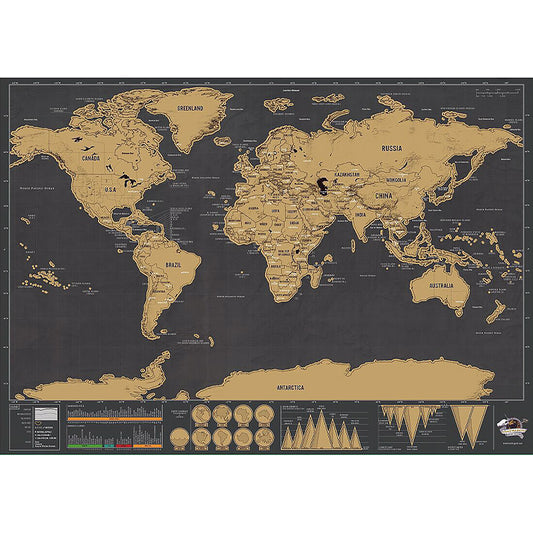 Black Scratch Off Map Poster – Deluxe World Travel Tracker Wall Art Home Decor