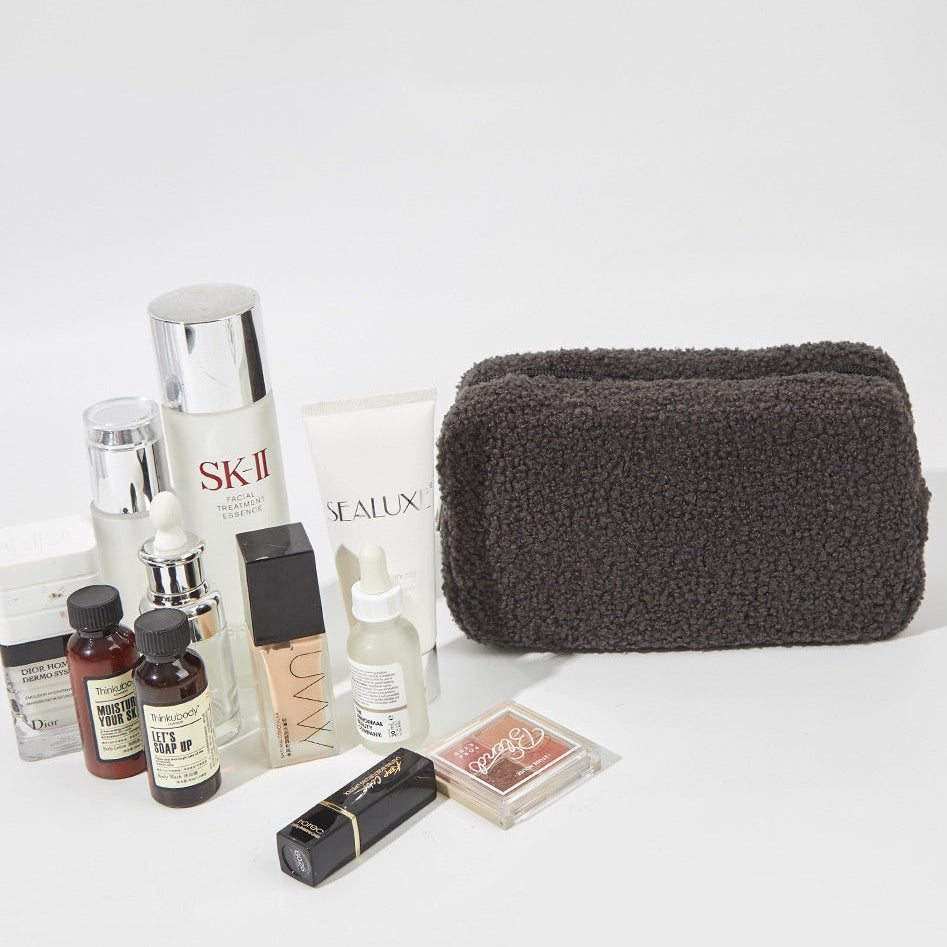 Autumn Winter Solid Color Velvet Bag – Portable Skincare & Cosmetic Organizer
