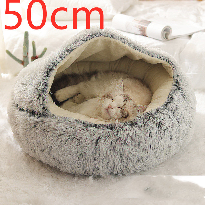 Cozy Round 2‑in‑1 Cat & Dog Bed – Warm Winter Pet Bed, Plush Soft Comfort House