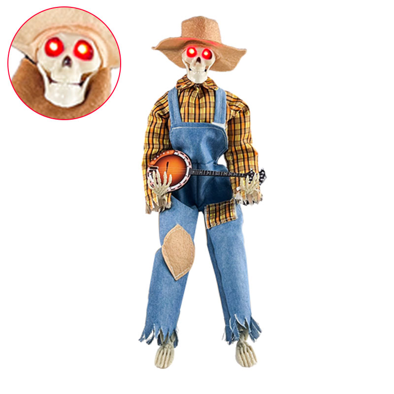 Glowing Skull Skeleton Decor – Halloween Party Prop with Light Up Eyes