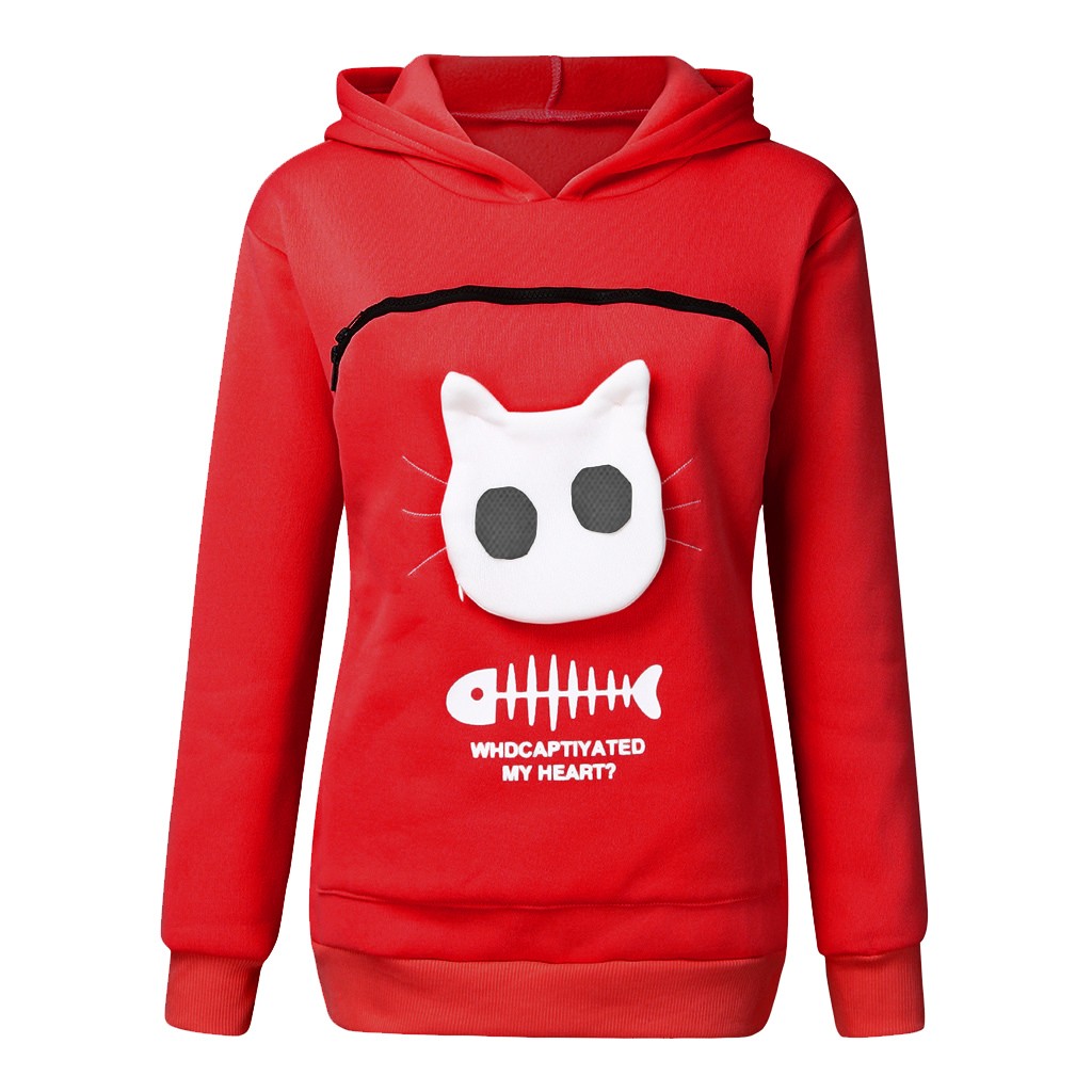 Cozy Cat Hoodie Women – Pet Pocket Sweatshirt for Carrying Cats Cute Animal Hoodie