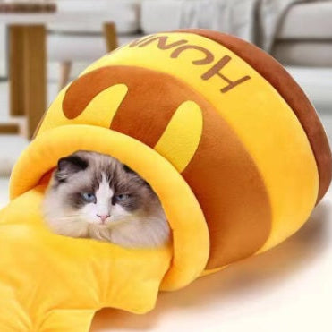 All-Season Warm Honey Pot Pet Nest – Cozy Anti-Anxiety Cat & Dog Bed House