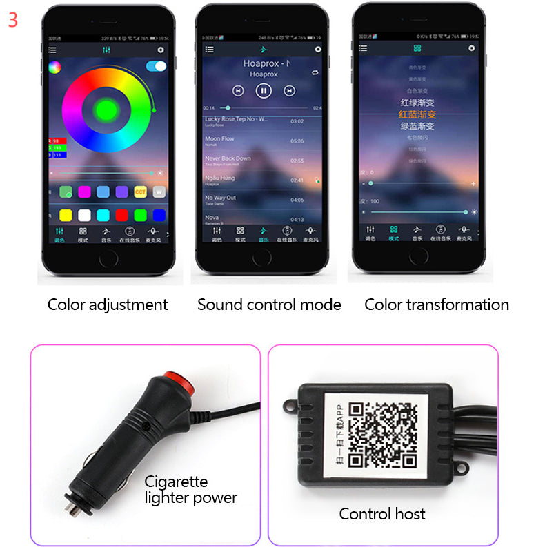 Car Fiber Optic Ambient Light Kit – RGB LED Interior Lights with App & Music Sync Control
