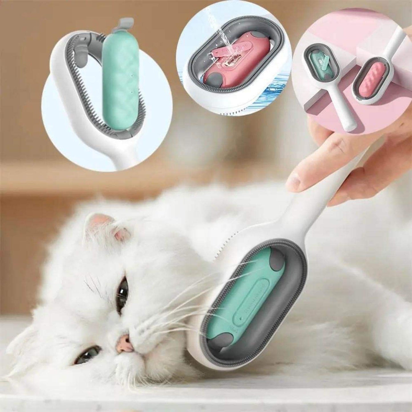 Cat Grooming Brush with Water Spray – 4-in-1 Dog & Cat Deshedding Hair Removal Comb