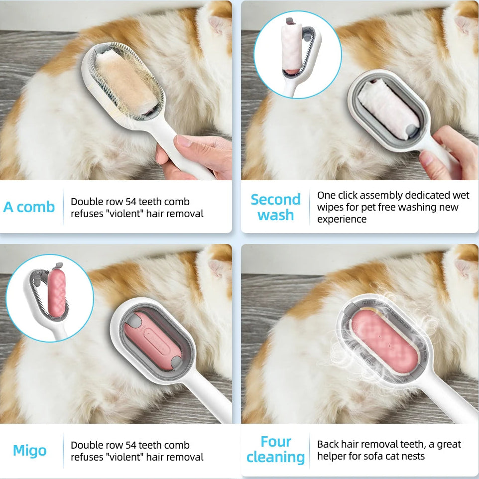 Cat Grooming Brush with Water Spray – 4-in-1 Dog & Cat Deshedding Hair Removal Comb