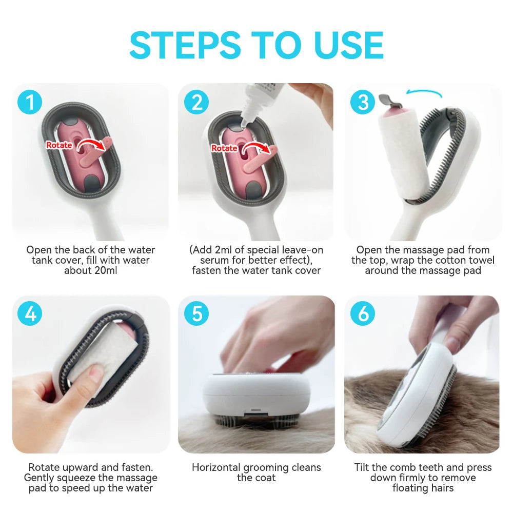 Cat Grooming Brush with Water Spray – 4-in-1 Dog & Cat Deshedding Hair Removal Comb