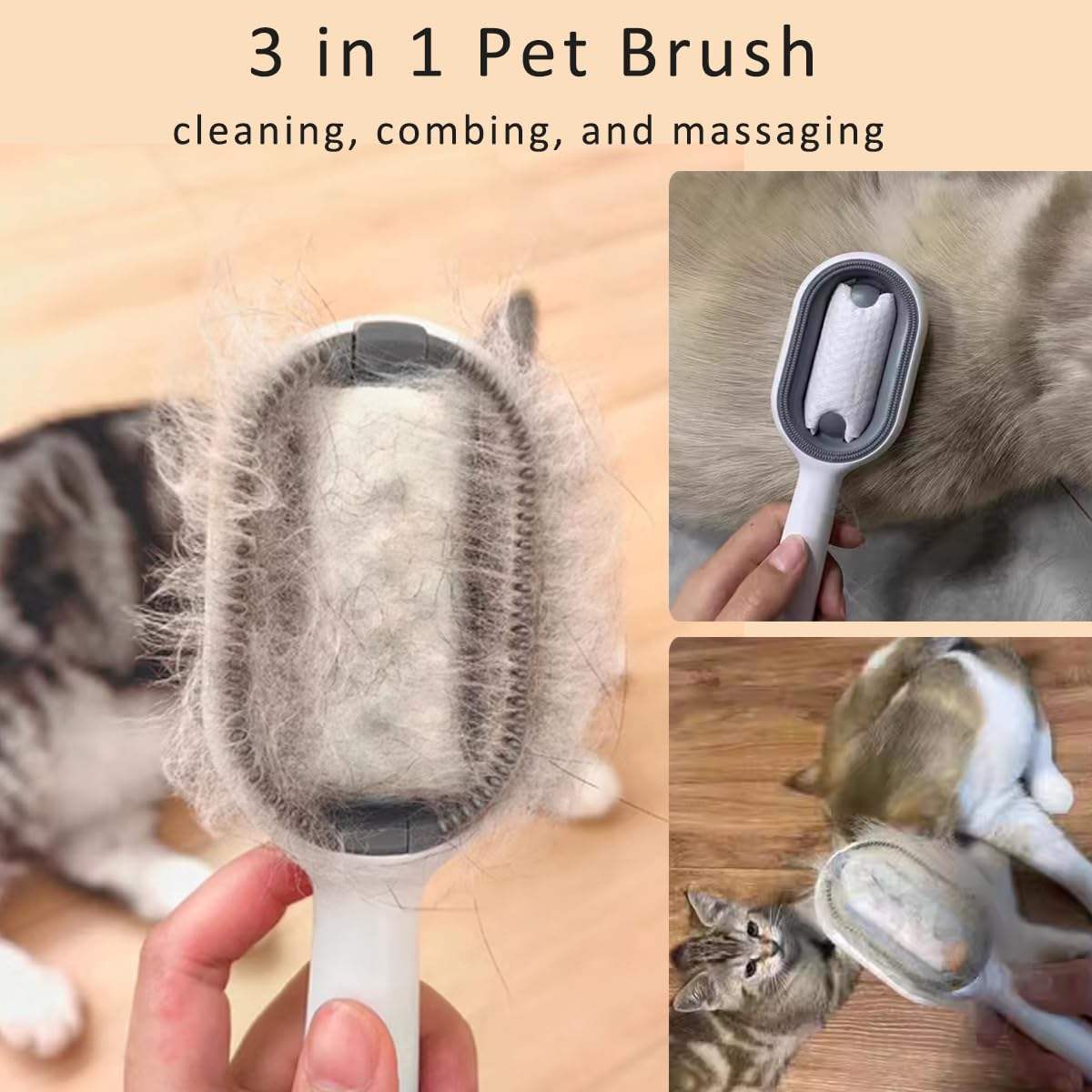 Cat Grooming Brush with Water Spray – 4-in-1 Dog & Cat Deshedding Hair Removal Comb