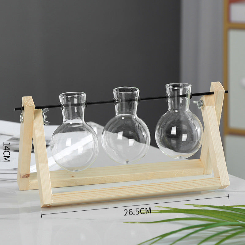Hydroponic Glass Vase with Wooden Stand – Modern Indoor Plant Propagation Station Home Decor