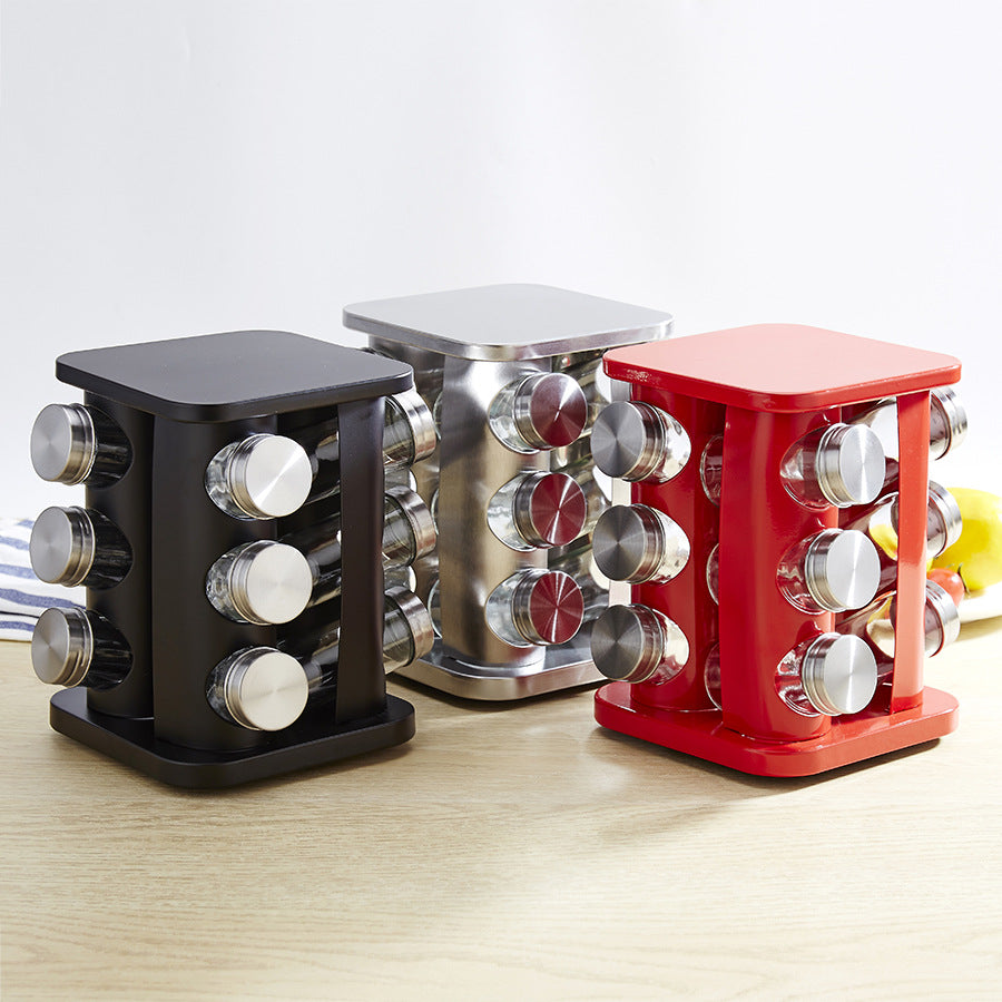 Space Saving Spice Rack Organizer with Glass Jars – Elegant Kitchen Seasoning Storage Solution