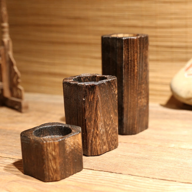 Rustic Solid Wood Candle Holder – Farmhouse Style Home Decor Accent Piece