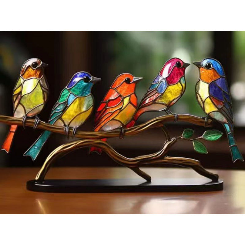 Stained Bird Desk Ornament – Home Decor for Bedroom, Living Room & Office