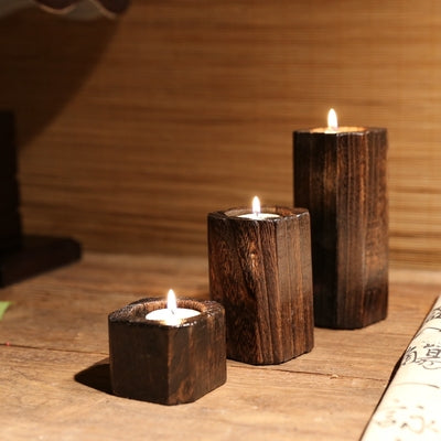Rustic Solid Wood Candle Holder – Farmhouse Style Home Decor Accent Piece