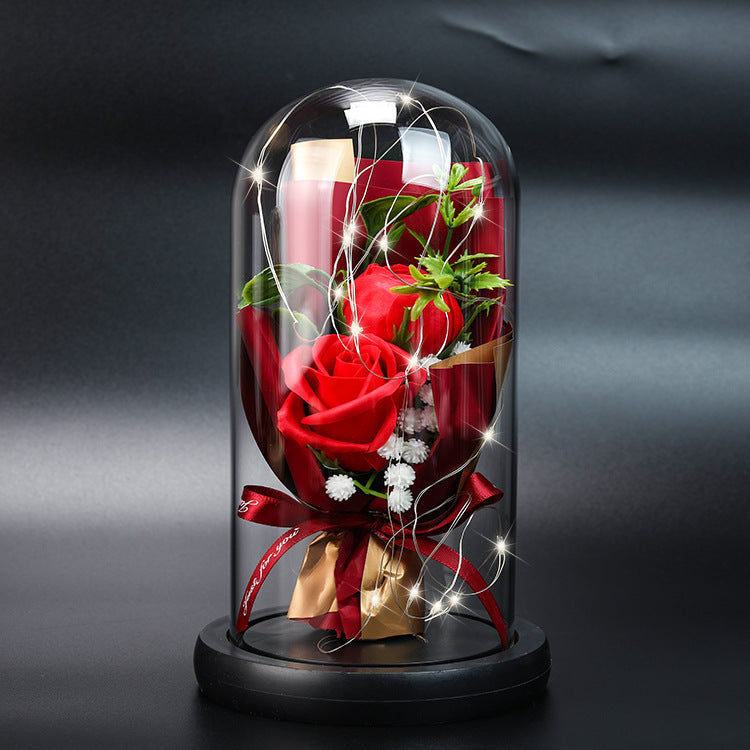 Glass Rose Lamp LED Night Light – Romantic Flower Table Lamp for Bedroom Home Decor