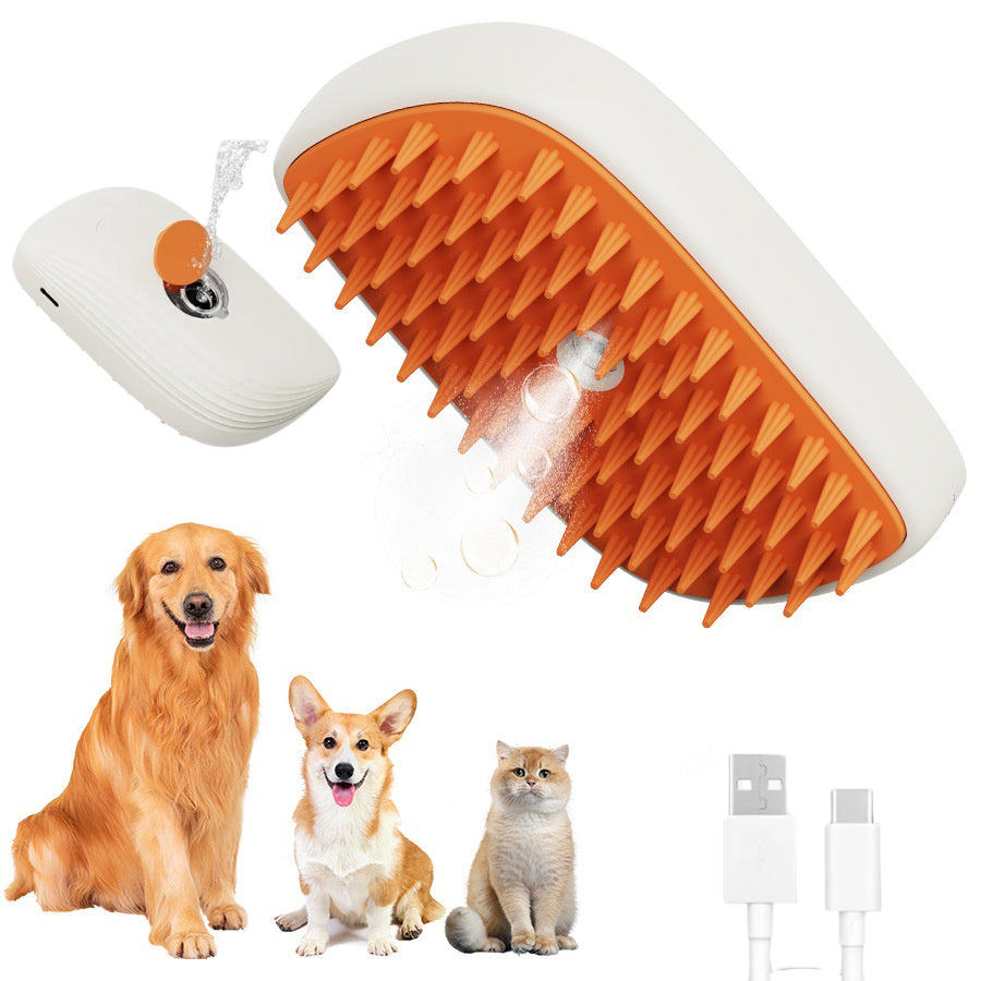 Electric Pet Steam Brush with Spray – USB Rechargeable