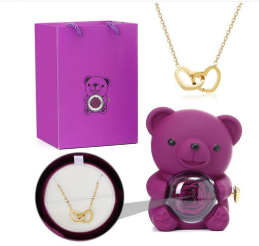 Eternal Flower Teddy Bear Jewelry Box – Romantic Gift for Girlfriend & Wife
