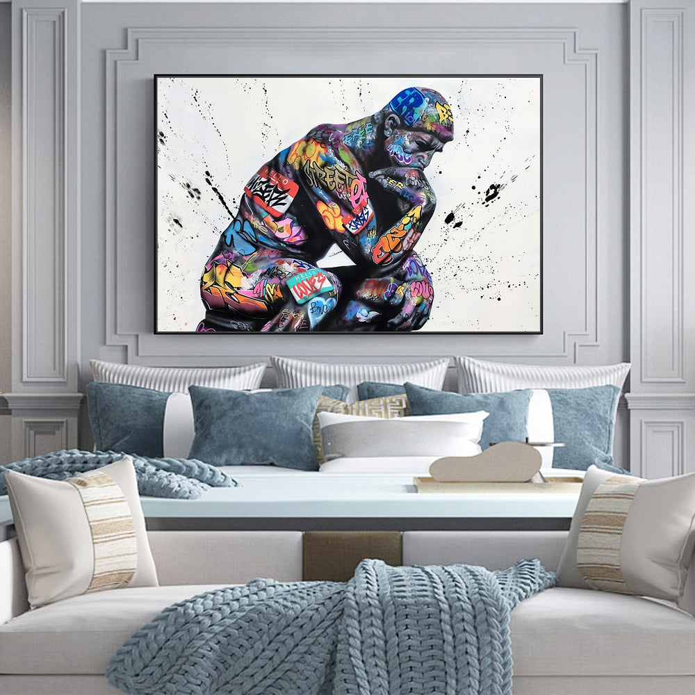 Aesthetic Living Room Wall Art – Thinker Man Abstract Poster for Modern Home Styling