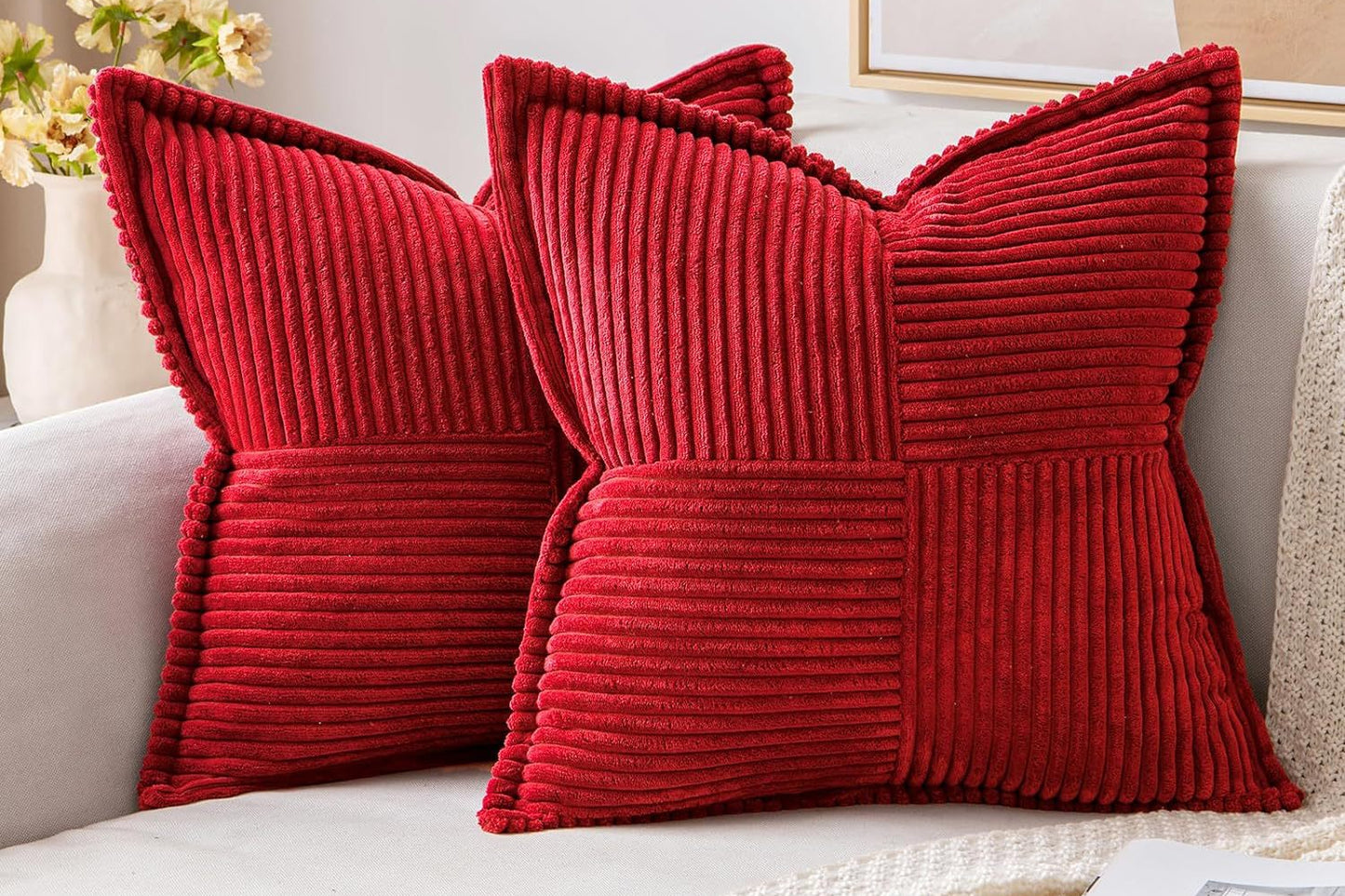 Corduroy Pillow Covers – Super Soft Boho Striped Throw Pillow Cases for Couch & Living Room