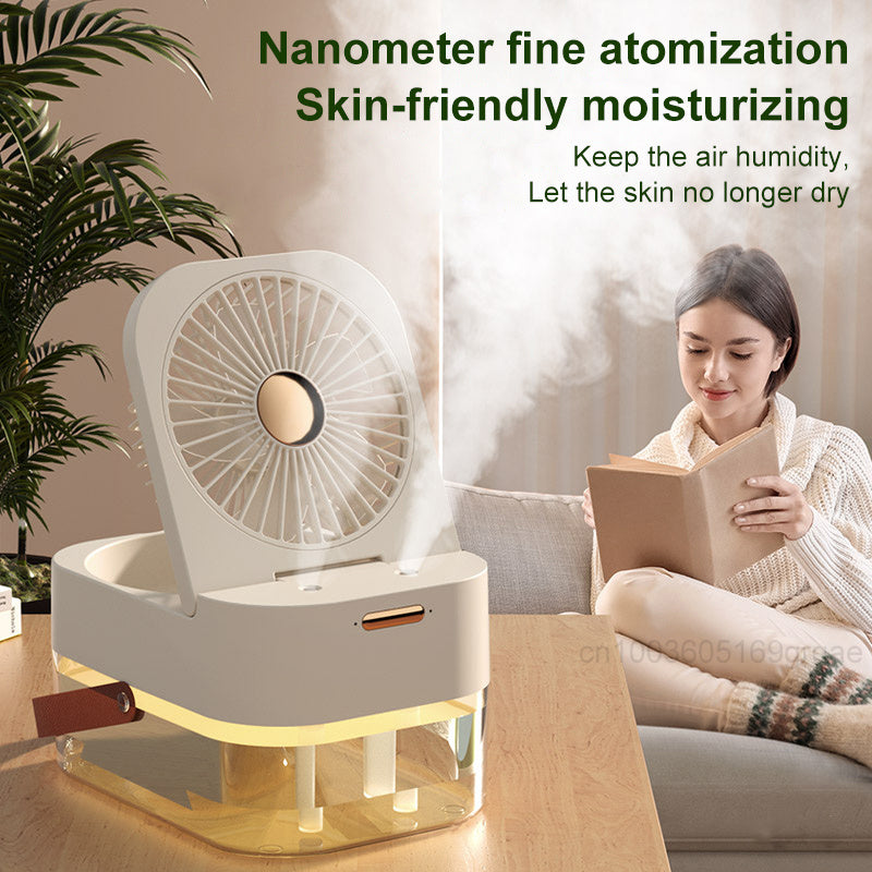 USB Air Cooler & Humidifier – Mini Portable Fan with Night Light