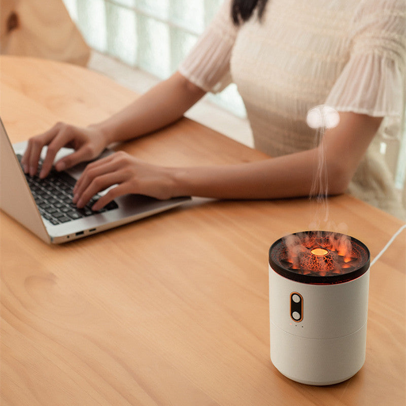 Portable Aromatherapy Diffuser Volcano Flame Humidifier with LED Night Light – Stress Relief Air Freshener