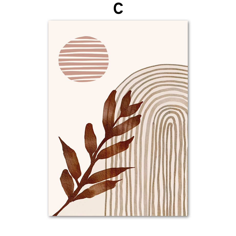 Minimalist Boho Home Decor – Line Leaves Abstract Canvas Wall Art