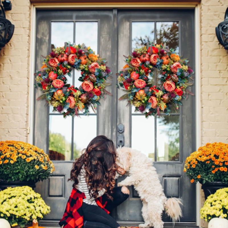 Autumn Floral Pumpkin Wreath – Fall Door Decor, Halloween Seasonal Home Accent