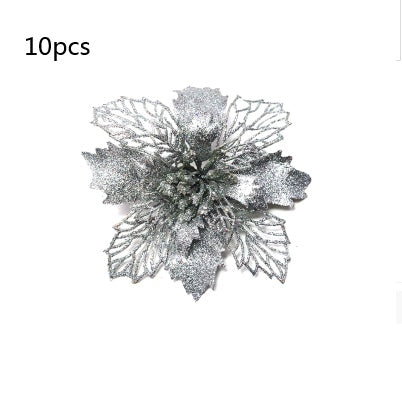 Christmas Glitter Fake Flowers – Festive Tree Decorations for Home & Party Setup