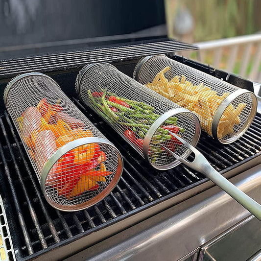 BBQ Rolling Grill Basket – Portable Barbecue Cooking Basket