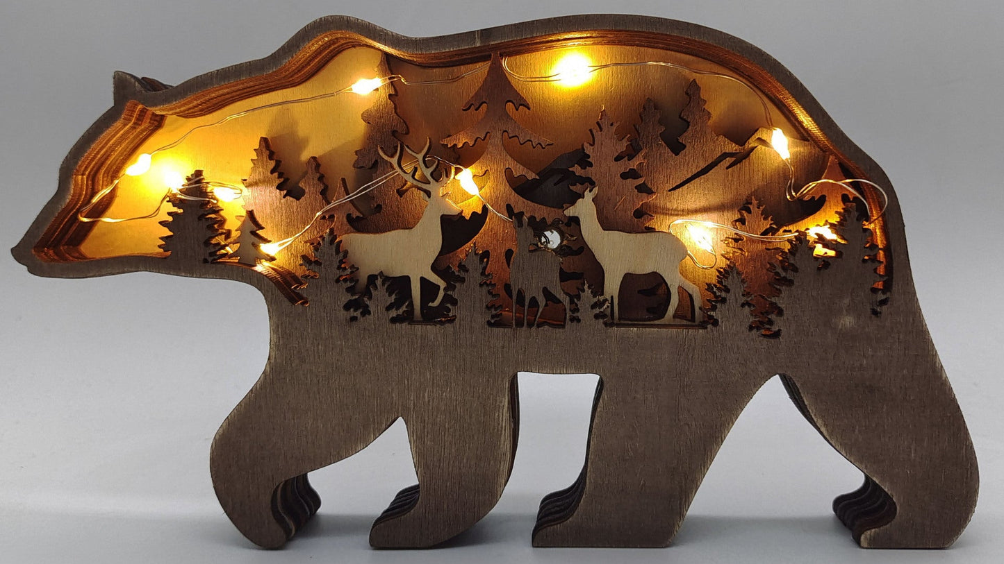 3D Wooden Animal Carving Wall Art – Rustic Cabin Decor, Handmade Christmas Gift Ornament