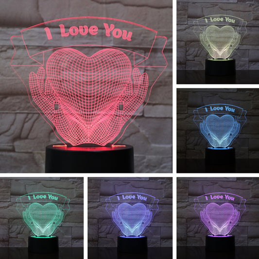 Romantic 3D Night Light – Hands Holding Love LED Lamp for Valentine’s Day Gift
