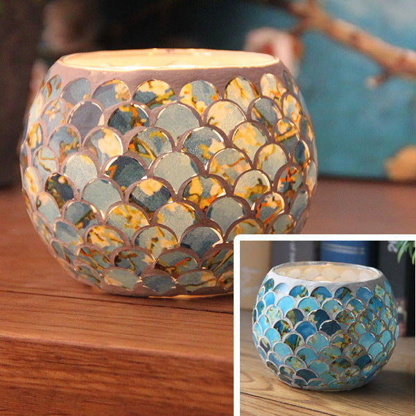 Colorful Mosaic Glass Candle Holder – Elegant Romantic Lighting for Home & Events