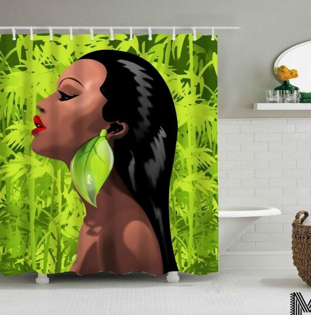 Modern Bathroom Shower Curtain with African Girl Hip Hop Graffiti Design