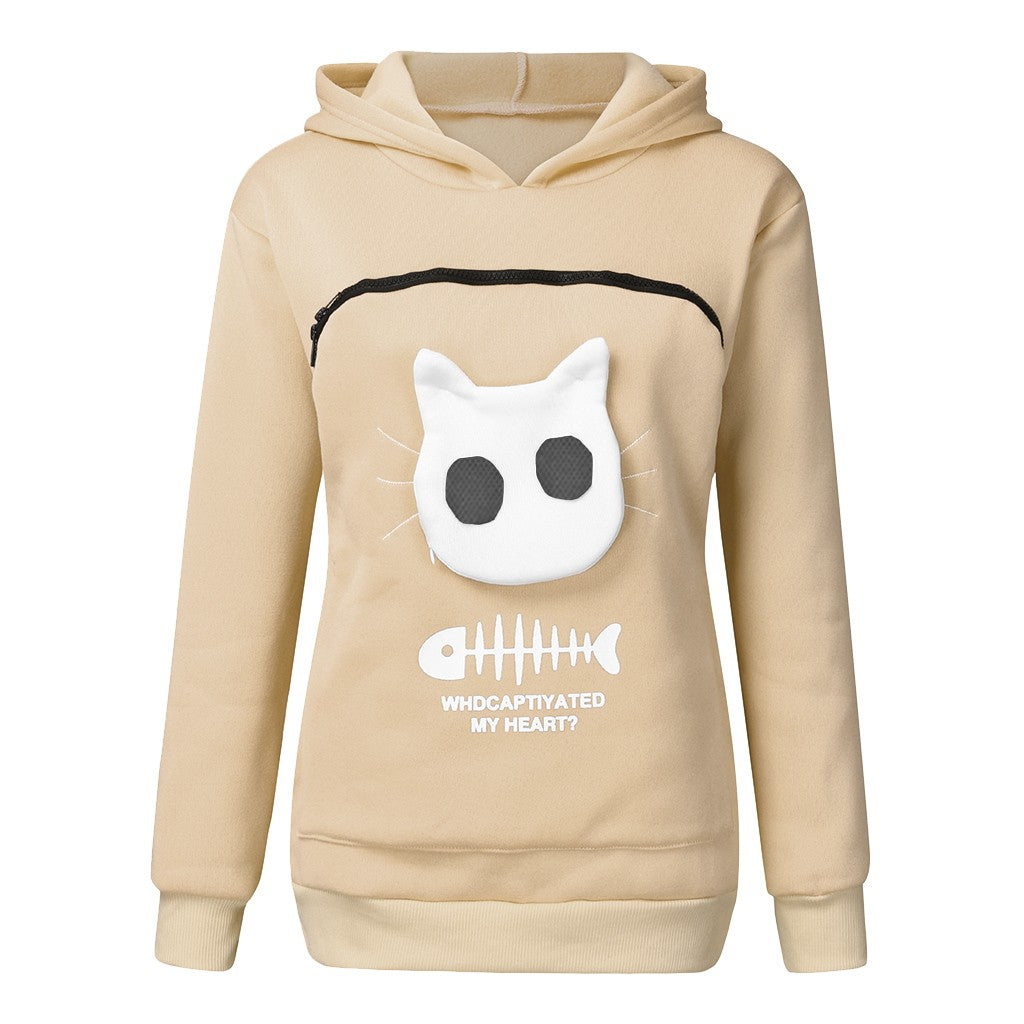 Cozy Cat Hoodie Women – Pet Pocket Sweatshirt for Carrying Cats Cute Animal Hoodie